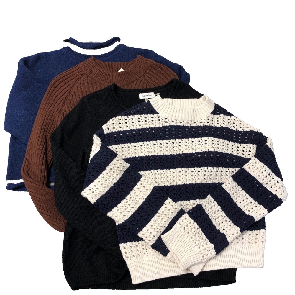 Chunky Sweater Lot Womens Medium Large Wool Cotton Stripe Boho Crew Neck Classic